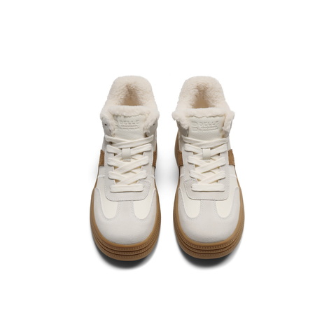 百丽加绒保暖高帮板鞋女2025冬新商场同款厚底增高休闲鞋E5T1DDD5