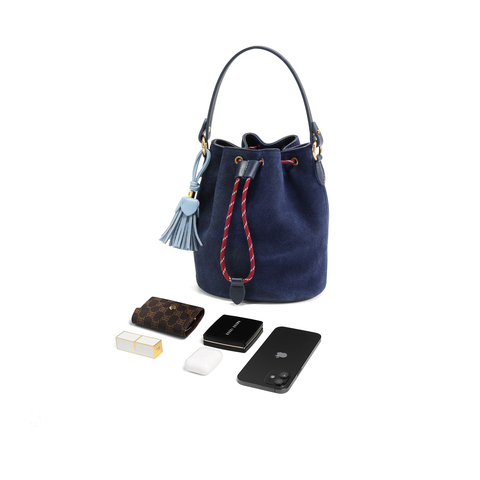 百丽包包女25秋商场同款复古绒面休闲单肩斜挎手提水桶包X7387CX5