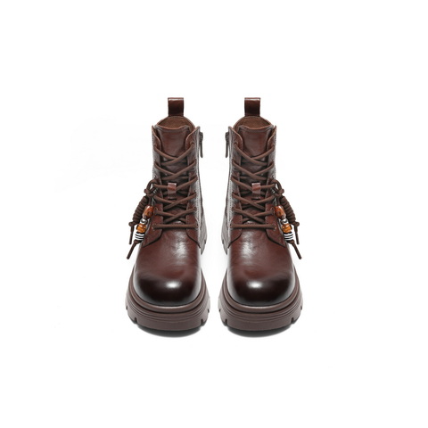 百丽厚底增高马丁靴女2025冬新商场同款真皮串珠时尚短靴F2T1DDD5