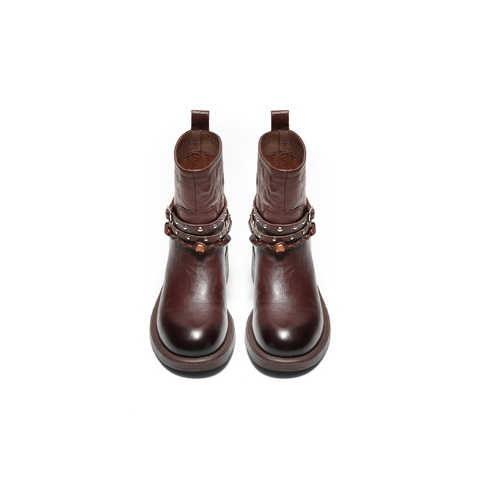 百丽民族风串珠时装靴女2025冬新商场同款真皮厚底短靴F2L1DDD5