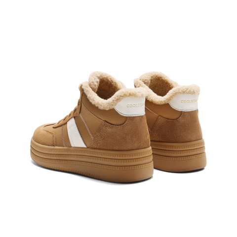 百丽加绒保暖高帮板鞋女2025冬新商场同款厚底增高休闲鞋E5T1DDD5