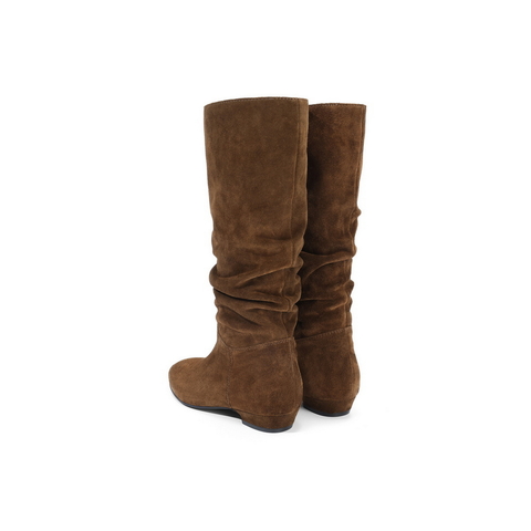 百丽复古绒面西部靴女2025冬新商场同款高筒堆堆长靴E5Z1DDG5