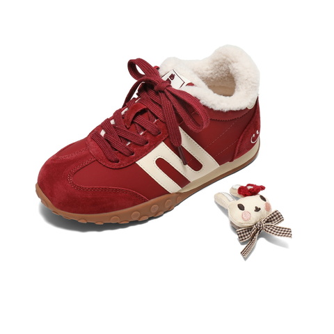 百丽撞色跑道阿甘德训鞋童鞋2025冬新商场同款加绒休闲鞋62623D85