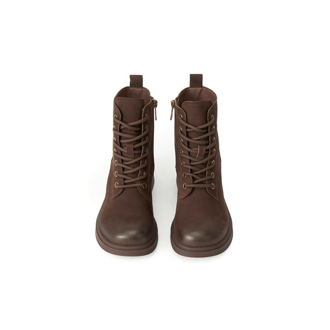 百丽复古高跟马丁靴女2025冬新商场同款真皮休闲短靴3NW45DD5