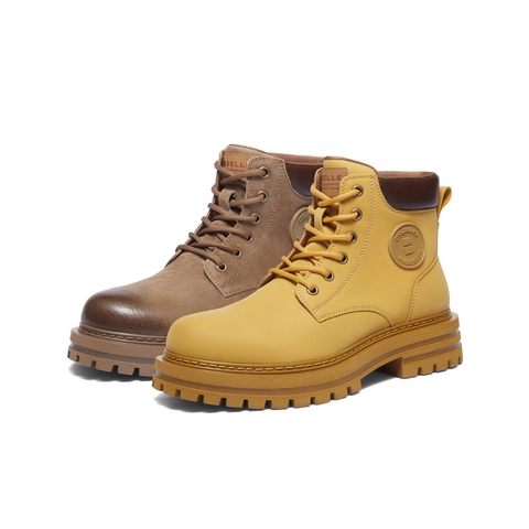 百丽户外高帮休闲靴男2025冬复古大黄靴马丁靴工装靴加绒7TW01DD5