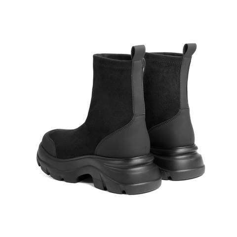 百丽厚底增高弹力靴女25冬新复古绒面防撞头弹力短靴E4V2DDZ5