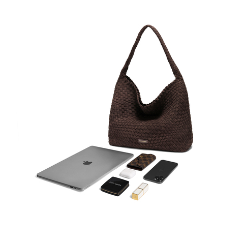 百丽包女25冬商场同款复古休闲绒面编织单肩hobo托特包JY186DX5