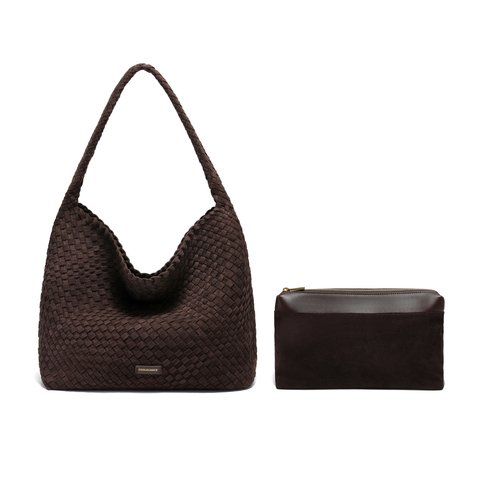 百丽包女25冬商场同款复古休闲绒面编织单肩hobo托特包JY186DX5