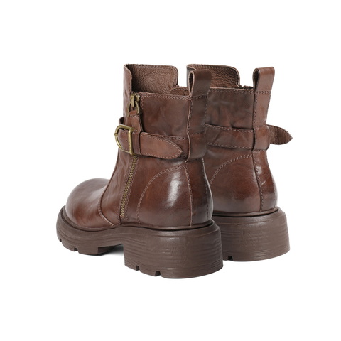 百丽潮酷皮带扣时装靴女2025冬新商场同款真皮厚底短靴F2P1DDZ5