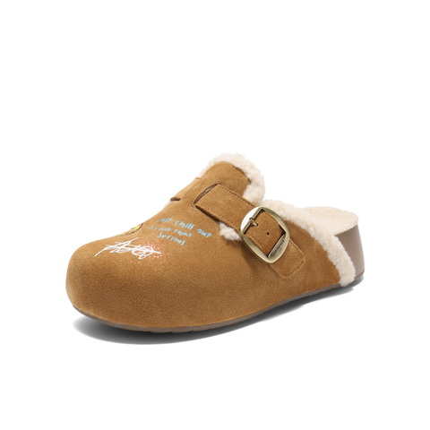 百丽SMILEY联名勃肯鞋女2025冬新厚底加毛可外穿毛毛拖鞋D8R2DDH5