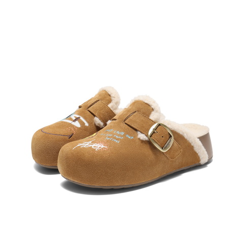 百丽SMILEY联名勃肯鞋女2025冬新厚底加毛可外穿毛毛拖鞋D8R2DDH5