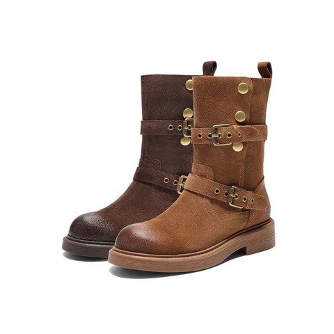 百丽复古潮流马丁靴女2025冬新商场同款按扣休闲短靴E7Z1DDZ5