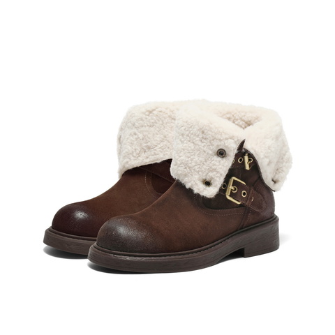 百丽复古潮流马丁靴女2025冬新商场同款按扣休闲短靴E7Z1DDZ5