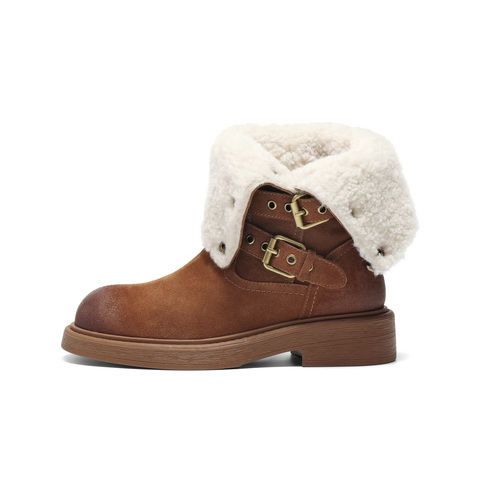 百丽复古潮流马丁靴女2025冬新商场同款按扣休闲短靴E7Z1DDZ5