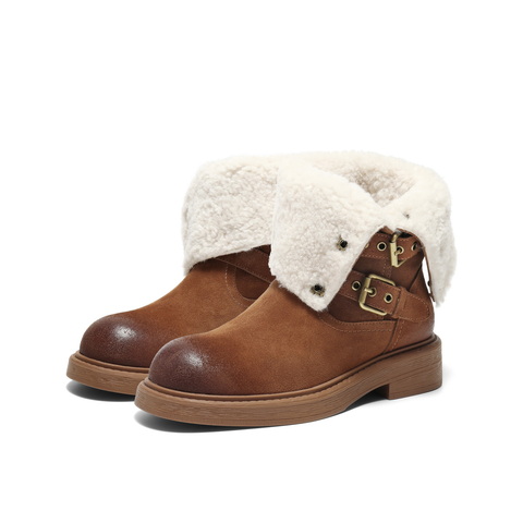 百丽复古潮流马丁靴女2025冬新商场同款按扣休闲短靴E7Z1DDZ5