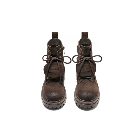 百丽复古鞋头擦色马丁靴女2025冬新厚底增高休闲绑带短靴B2912DD5