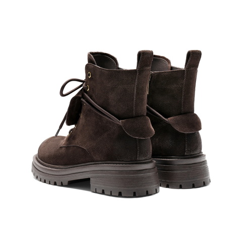 百丽复古鞋头擦色马丁靴女2025冬新厚底增高休闲绑带短靴B2912DD5