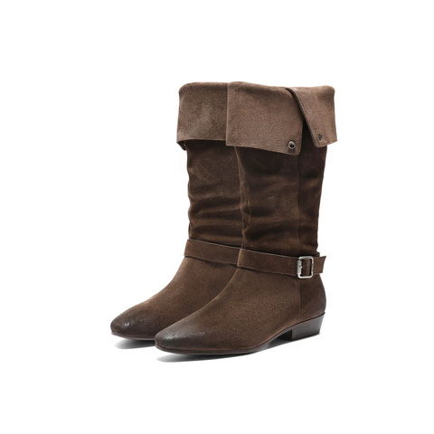 百丽复古时尚尖头时装靴女2025冬新低跟宽筒围西部靴BFB71DG5