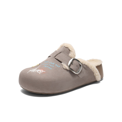 百丽SMILEY联名勃肯鞋女2025冬新厚底加毛可外穿毛毛拖鞋D8R2DDH5