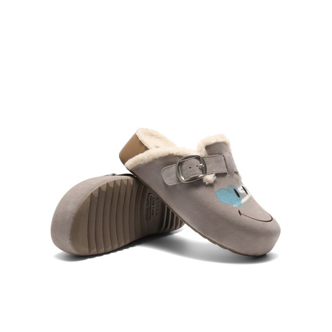 百丽SMILEY联名勃肯鞋女2025冬新厚底加毛可外穿毛毛拖鞋D8R2DDH5