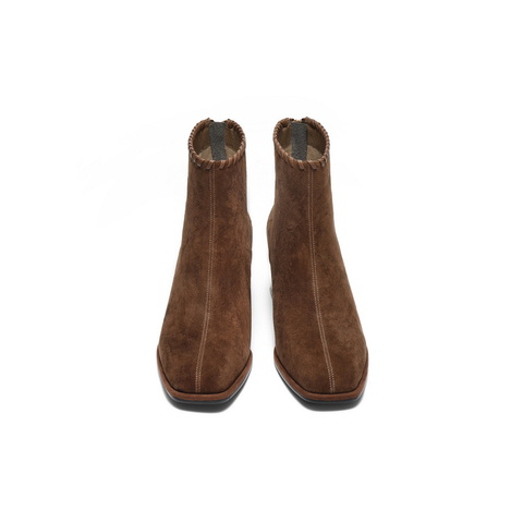 百丽柔软舒适绒面时装靴女2025冬新真皮优雅高跟通勤短靴B2956DD5