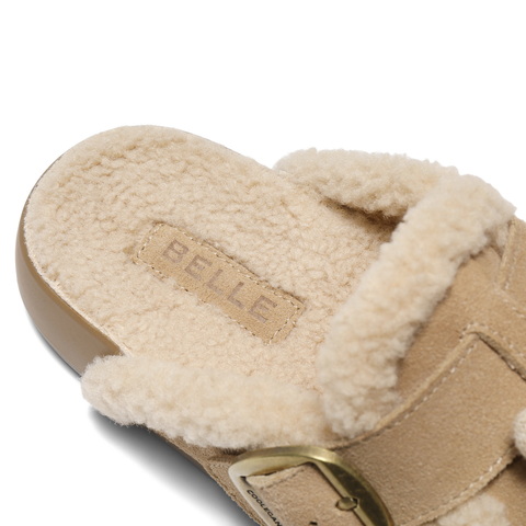 百丽时尚卡通饰扣勃肯鞋女2025冬新加绒保暖舒适包头拖鞋E7Y1DDH5