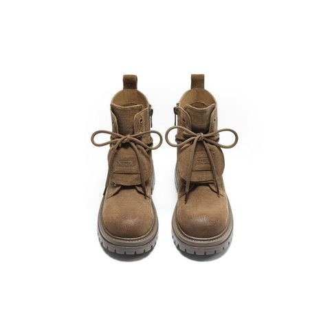 百丽复古鞋头擦色马丁靴女2025冬新厚底增高休闲绑带短靴B2912DD5