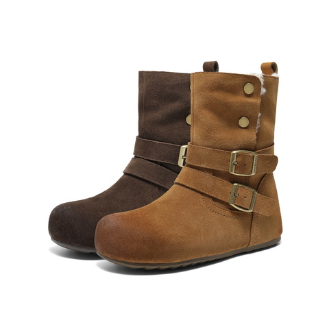 百丽复古双饰扣雪地靴女2025冬新内增高加毛保暖休闲中靴F3E1DDZ5