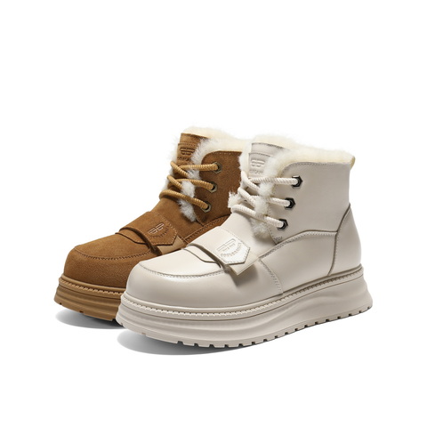 百丽复古时尚魔术贴雪地靴女2025冬新厚底加毛保暖东北靴B2957DD5