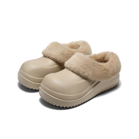 百丽绒绒毛毛鞋女2025冬新厚底增高舒适翻毛保暖休闲半拖B3018DA5