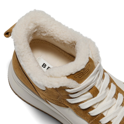 百丽撞色高帮鞋女2025冬新商场同款厚底增高加绒休闲板鞋E6T1DDD5