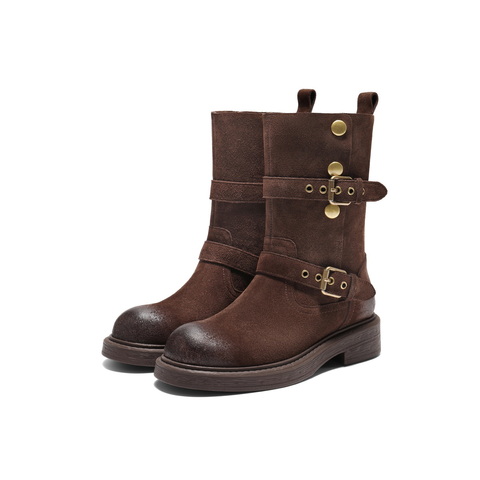 百丽复古潮流马丁靴女2025冬新商场同款按扣休闲短靴E7Z1DDZ5