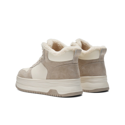 百丽撞色高帮鞋女2025冬新商场同款厚底增高加绒休闲板鞋E6T1DDD5