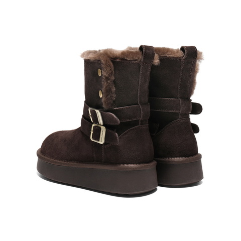 百丽双饰扣雪地靴女2025冬新加毛保暖厚底休闲中筒靴B3028DZ5