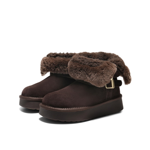 百丽双饰扣雪地靴女2025冬新加毛保暖厚底休闲中筒靴B3028DZ5