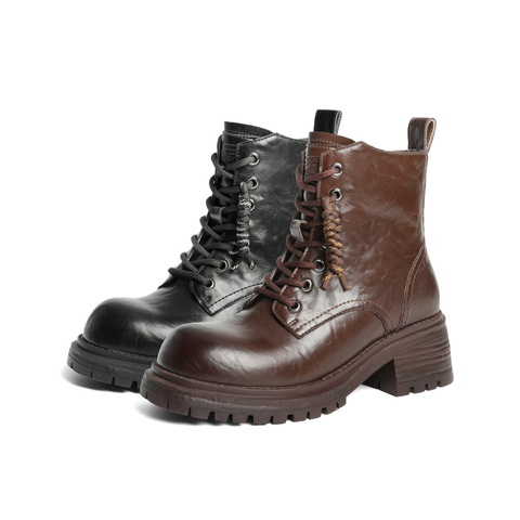 百丽编织绳马丁靴女2025冬新翘头复古短靴DY017DD5