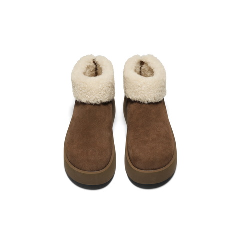 百丽复古翻毛雪地靴女2025冬新厚底增高加毛保暖短靴B3027DD5