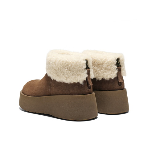 百丽复古翻毛雪地靴女2025冬新厚底增高加毛保暖短靴B3027DD5