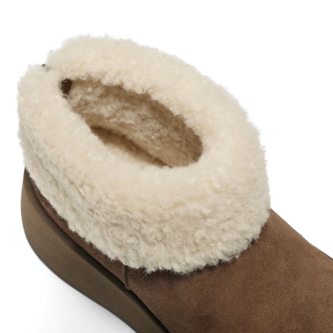 百丽复古翻毛雪地靴女2025冬新厚底增高加毛保暖短靴B3027DD5