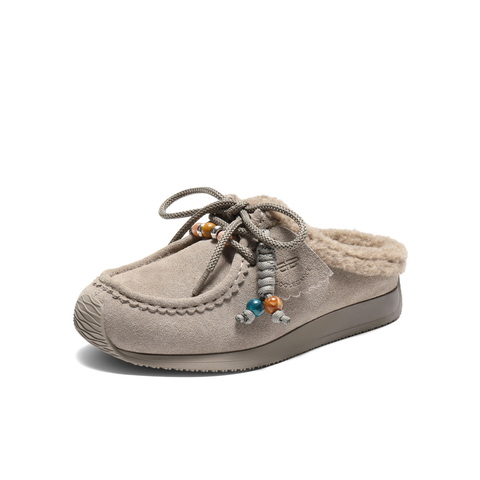 百丽复古串珠挂饰勃肯鞋女2025冬新内增高保暖包头拖鞋B2890DH5