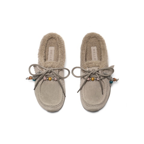 百丽复古串珠挂饰勃肯鞋女2025冬新内增高保暖包头拖鞋B2890DH5