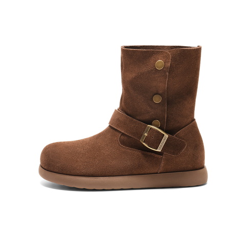 百丽复古绒面时装靴女2025冬新舒适薄底百搭休闲西部靴B2911DD5