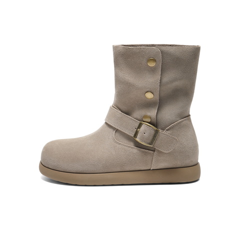 百丽复古绒面时装靴女2025冬新舒适薄底百搭休闲西部靴B2911DD5