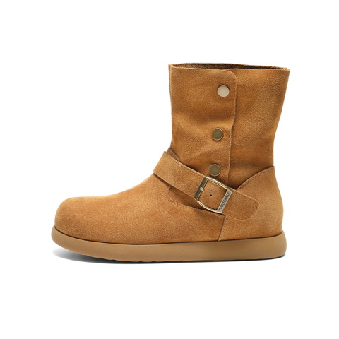 百丽复古绒面时装靴女2025冬新舒适薄底百搭休闲西部靴B2911DD5