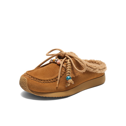 百丽复古串珠挂饰勃肯鞋女2025冬新内增高保暖包头拖鞋B2890DH5