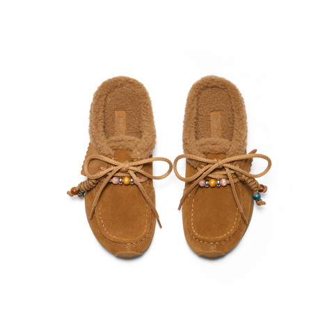 百丽复古串珠挂饰勃肯鞋女2025冬新内增高保暖包头拖鞋B2890DH5