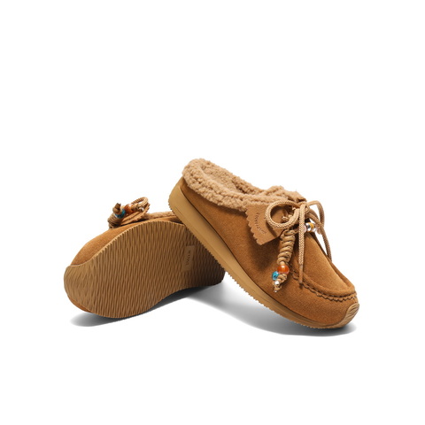 百丽复古串珠挂饰勃肯鞋女2025冬新内增高保暖包头拖鞋B2890DH5