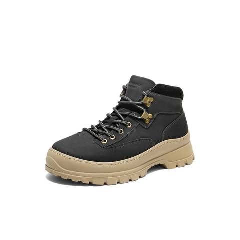 百丽高帮休闲工装靴男士2025新款冬厚底增高马丁靴加绒A2292DD5