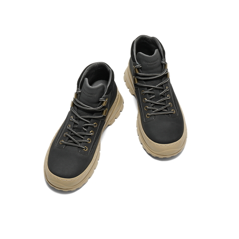 百丽高帮休闲工装靴男士2025新款冬厚底增高马丁靴加绒A2292DD5