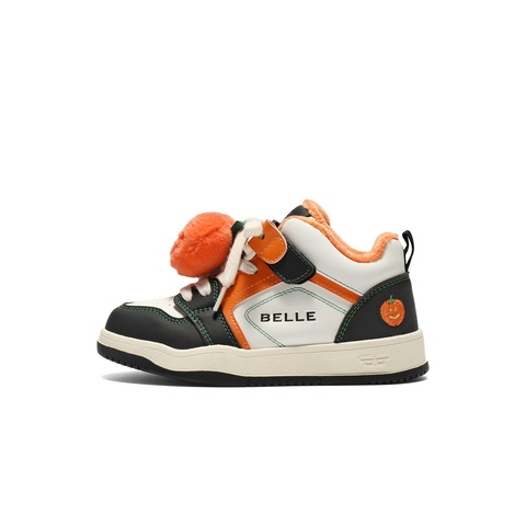 百丽时尚撞色高帮板鞋女童2025冬新商场同款绒毛球休闲鞋82130D85